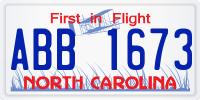 NC license plate ABB1673