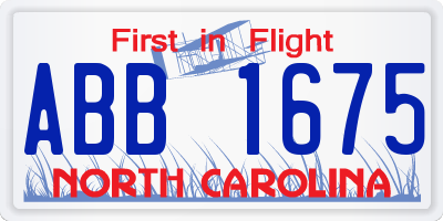 NC license plate ABB1675