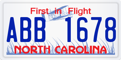 NC license plate ABB1678