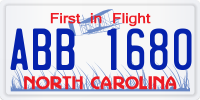 NC license plate ABB1680