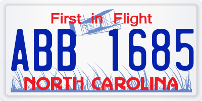 NC license plate ABB1685