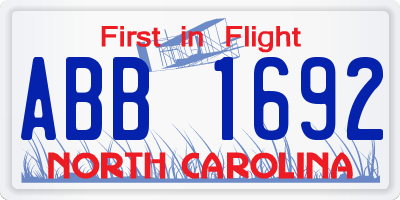 NC license plate ABB1692