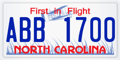 NC license plate ABB1700