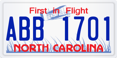 NC license plate ABB1701