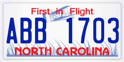 NC license plate ABB1703