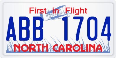 NC license plate ABB1704