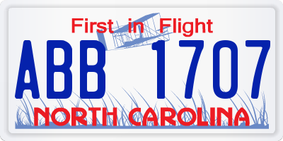 NC license plate ABB1707