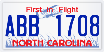 NC license plate ABB1708