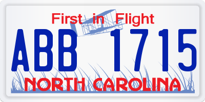 NC license plate ABB1715