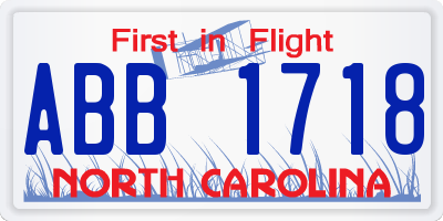 NC license plate ABB1718