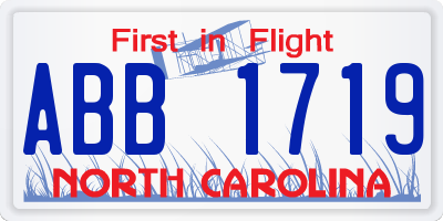 NC license plate ABB1719
