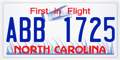 NC license plate ABB1725
