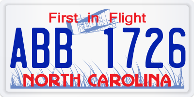 NC license plate ABB1726