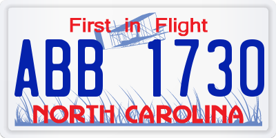 NC license plate ABB1730