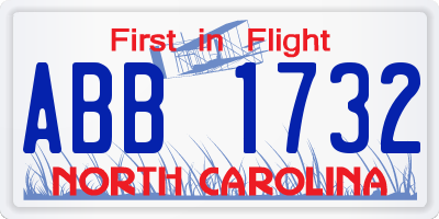 NC license plate ABB1732