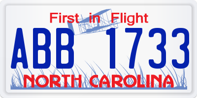 NC license plate ABB1733