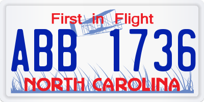 NC license plate ABB1736
