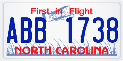 NC license plate ABB1738