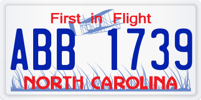 NC license plate ABB1739