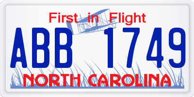 NC license plate ABB1749
