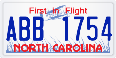 NC license plate ABB1754