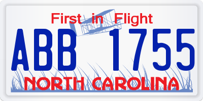 NC license plate ABB1755