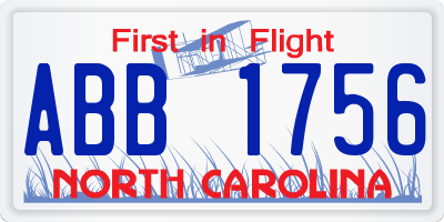 NC license plate ABB1756