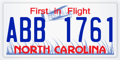 NC license plate ABB1761