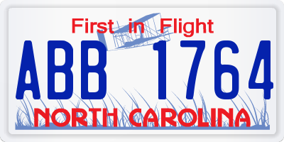 NC license plate ABB1764