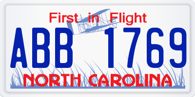 NC license plate ABB1769
