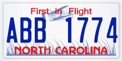 NC license plate ABB1774