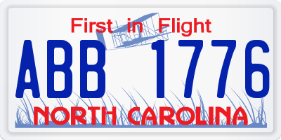 NC license plate ABB1776