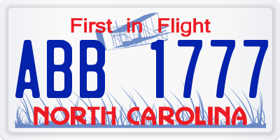 NC license plate ABB1777
