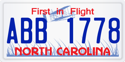 NC license plate ABB1778