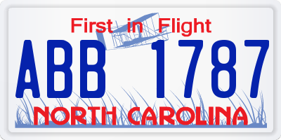 NC license plate ABB1787