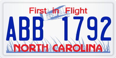 NC license plate ABB1792