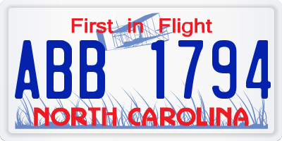 NC license plate ABB1794