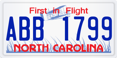 NC license plate ABB1799