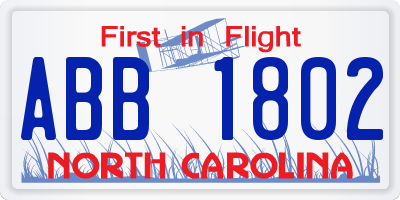 NC license plate ABB1802