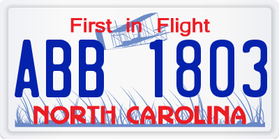 NC license plate ABB1803