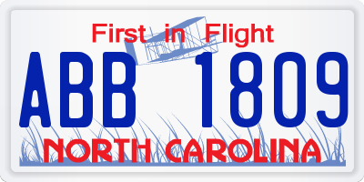 NC license plate ABB1809