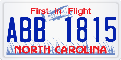 NC license plate ABB1815