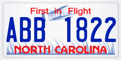 NC license plate ABB1822