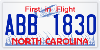 NC license plate ABB1830