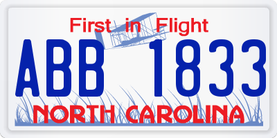 NC license plate ABB1833