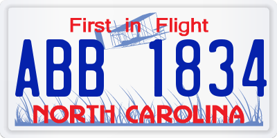 NC license plate ABB1834