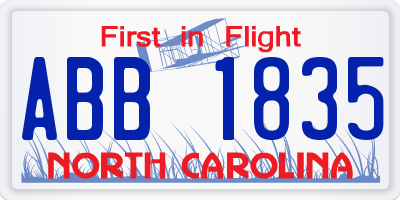 NC license plate ABB1835
