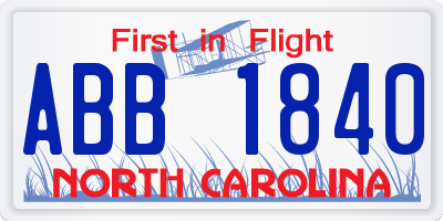 NC license plate ABB1840