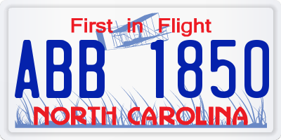 NC license plate ABB1850