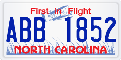 NC license plate ABB1852